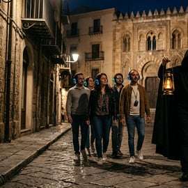 Palermo Noir: tour a piedi immersivo con audioguida 3D e aperitivo in barca